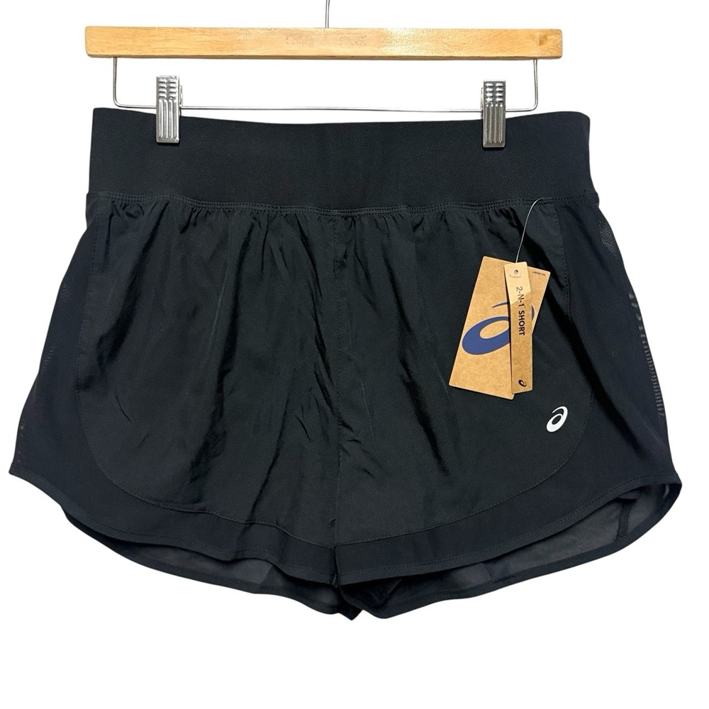NWT Asics 2-in-1 Running Shorts Black Athletic Training Performance Womens M